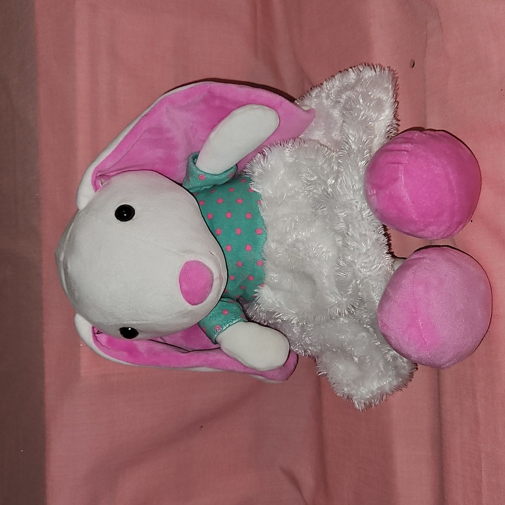 HUG & LUV White/Pink Dressed-up Bunny Rabbit-Velvety Soft-12"-Easter
